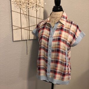 1[Uno Core] Short sleeved plaid blouse w pockets